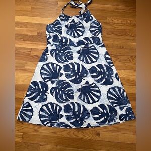 Vineyard Vines Navy and White Tropical Leaf Halter Midi Dress